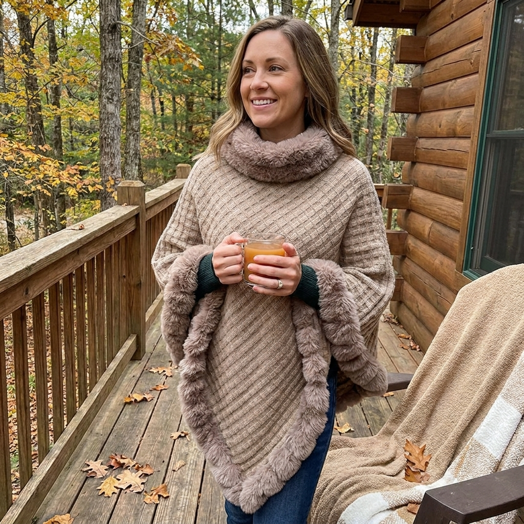 Faux Fur Shawl Cloak for Women lifestyle