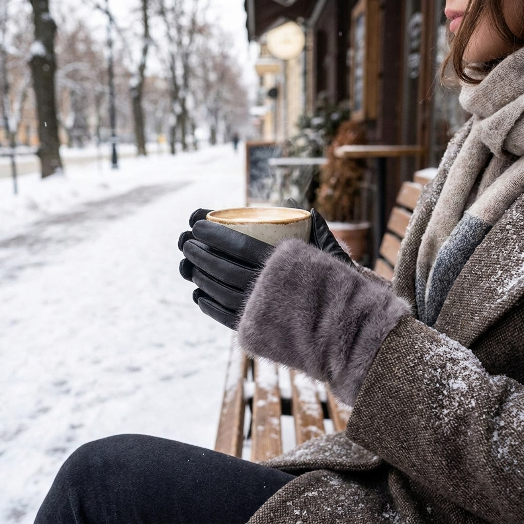 Suede Rabbit Fur Touch Screen Winter Gloves lifestyle