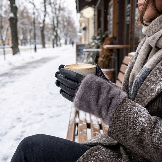 Suede Rabbit Fur Touch Screen Winter Gloves lifestyle
