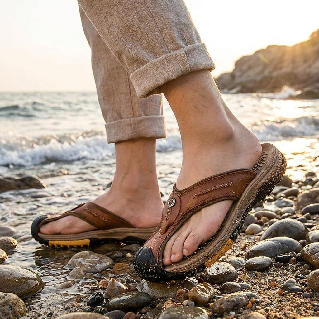 Water Resistant Toe Flip Flops for Men lifestyle