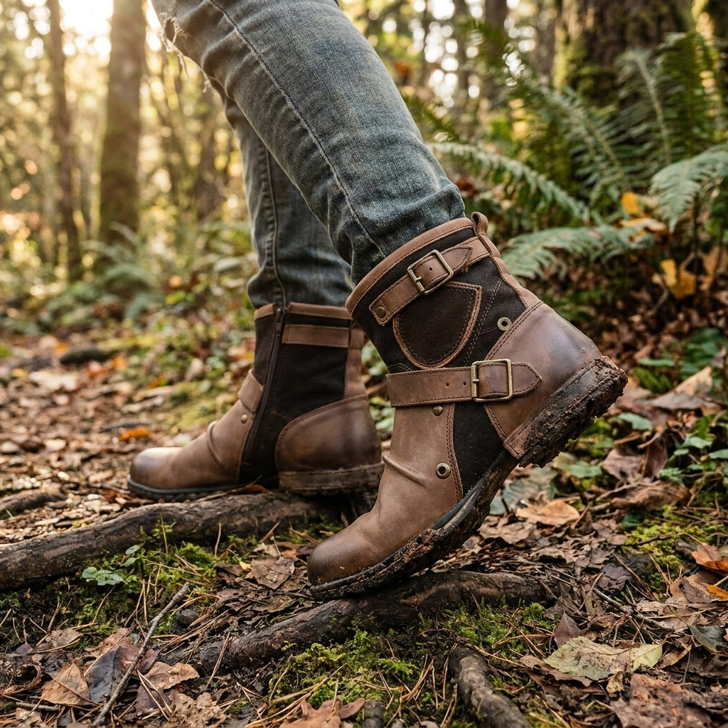 Men's Vintage Style Buckled Ankle Boots lifestyle