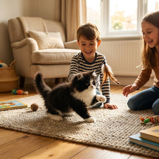 Lifelike Black and White Plush Cat lifestyle