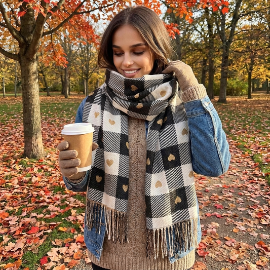 Cozy Checkered Winter Scarf Shawl lifestyle