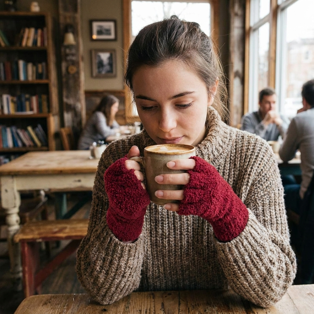 Winter Comfort Knit Half Finger Gloves lifestyle