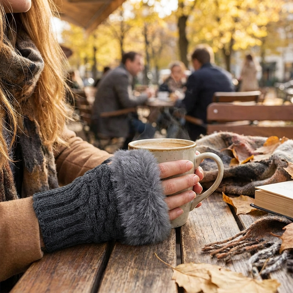 Faux Fur Fingerless Winter Gloves Hand Warmer lifestyle