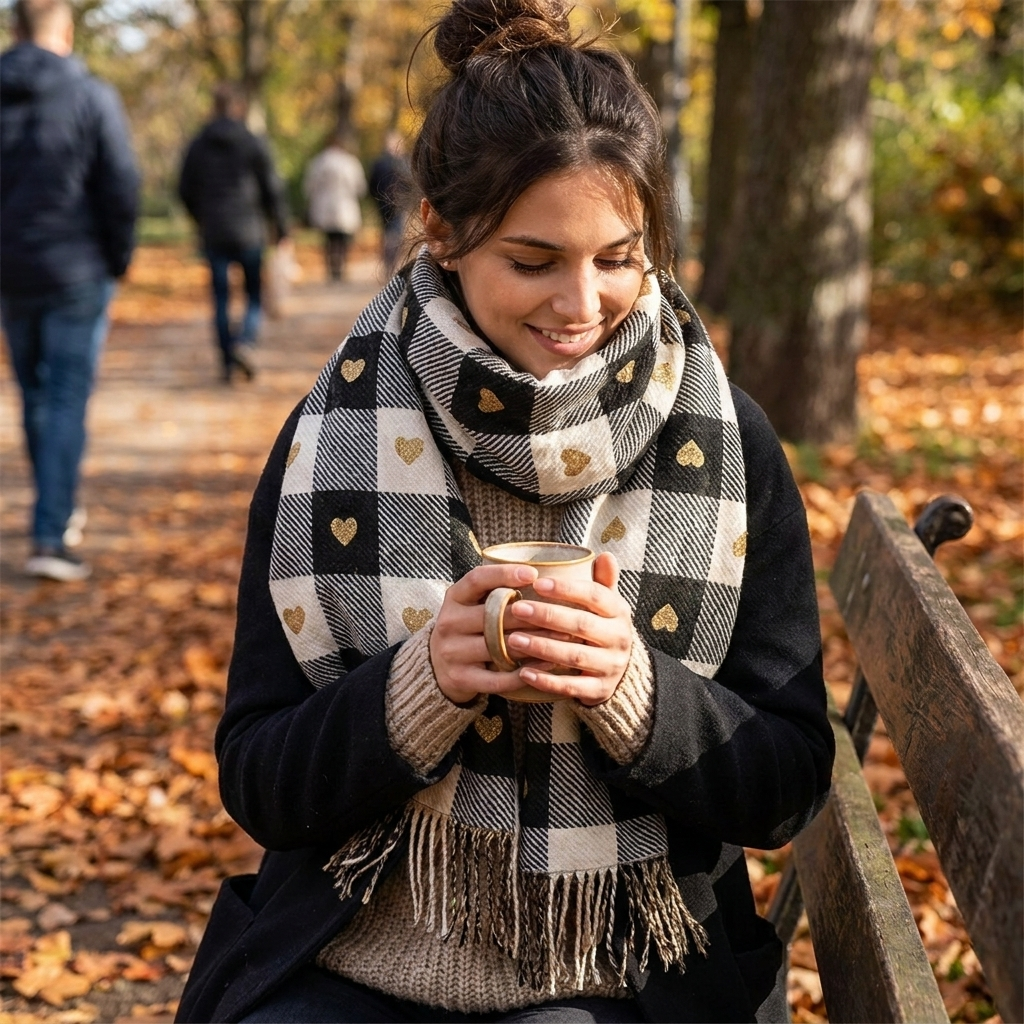 Cozy Checkered Winter Scarf Shawl lifestyle