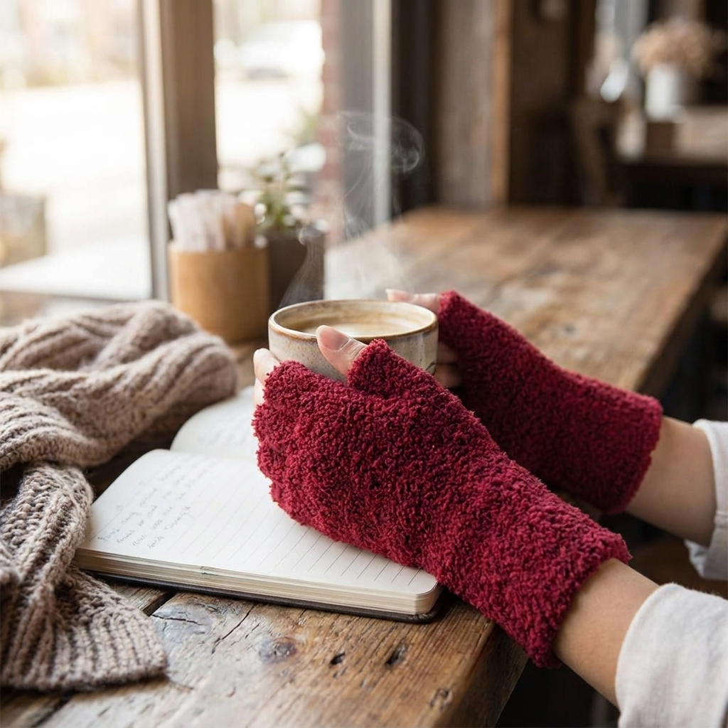 Winter Comfort Knit Half Finger Gloves lifestyle