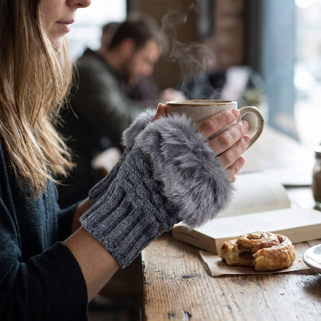 Faux Fur Fingerless Winter Gloves Hand Warmer lifestyle