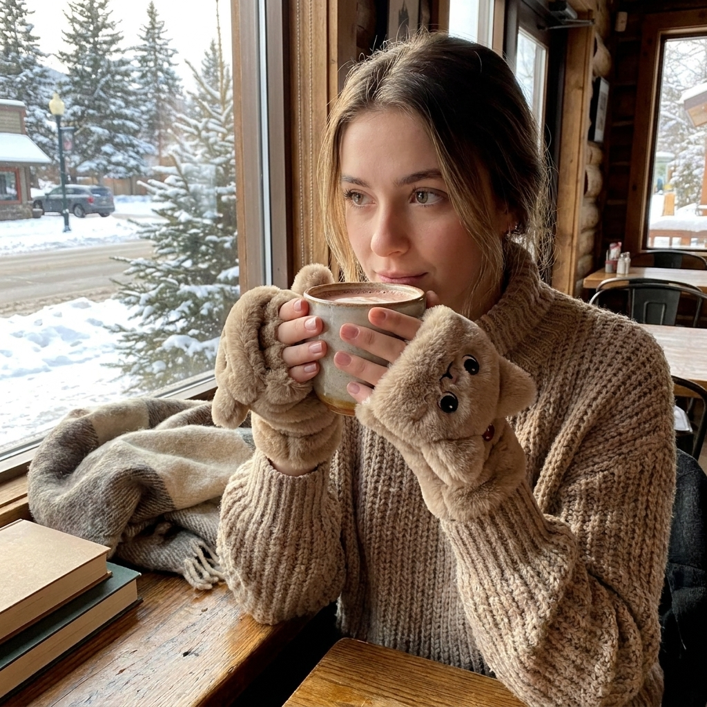 Plush Animal Fingerless Gloves lifestyle
