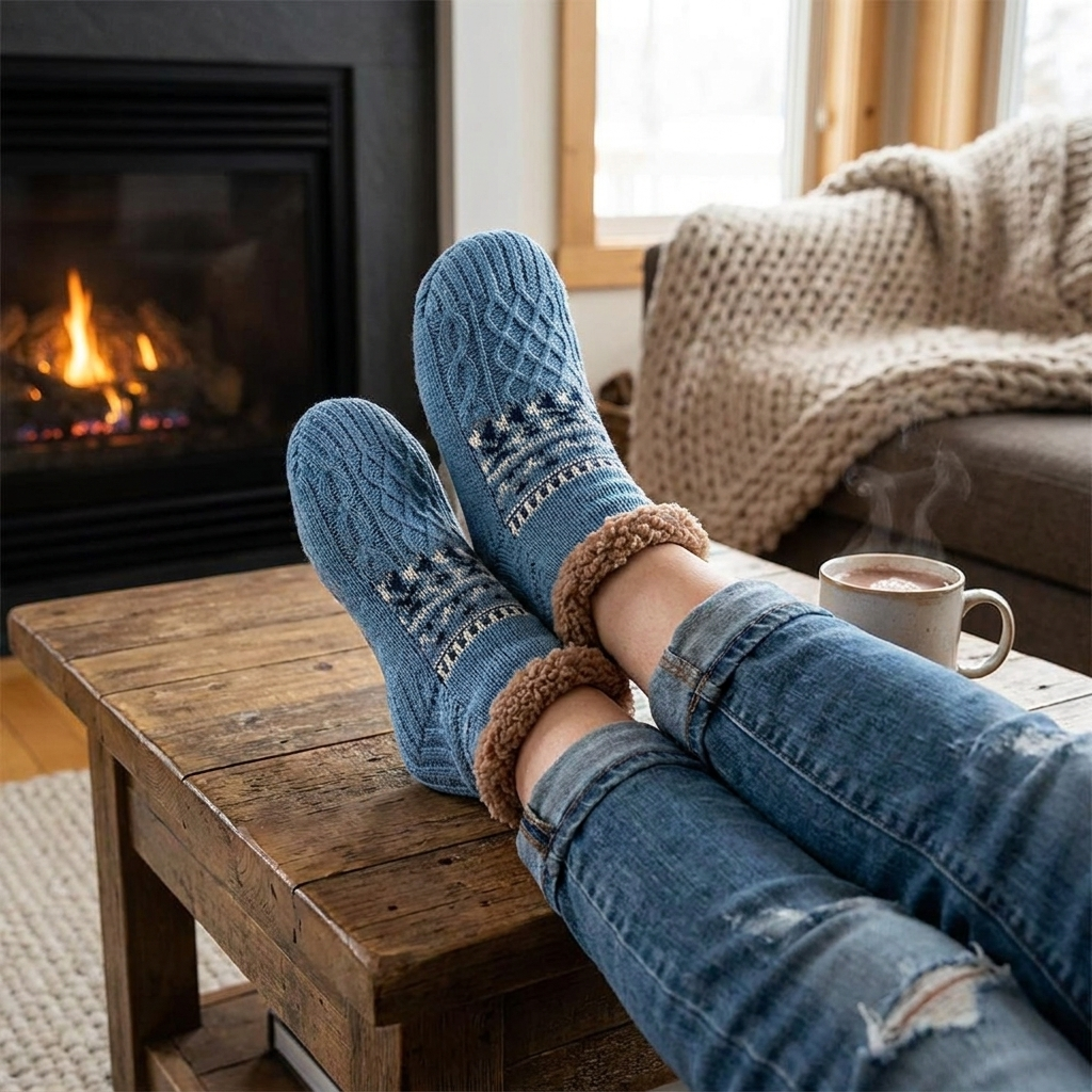 Knitted Slipper Socks with Fleece Lining lifestyle