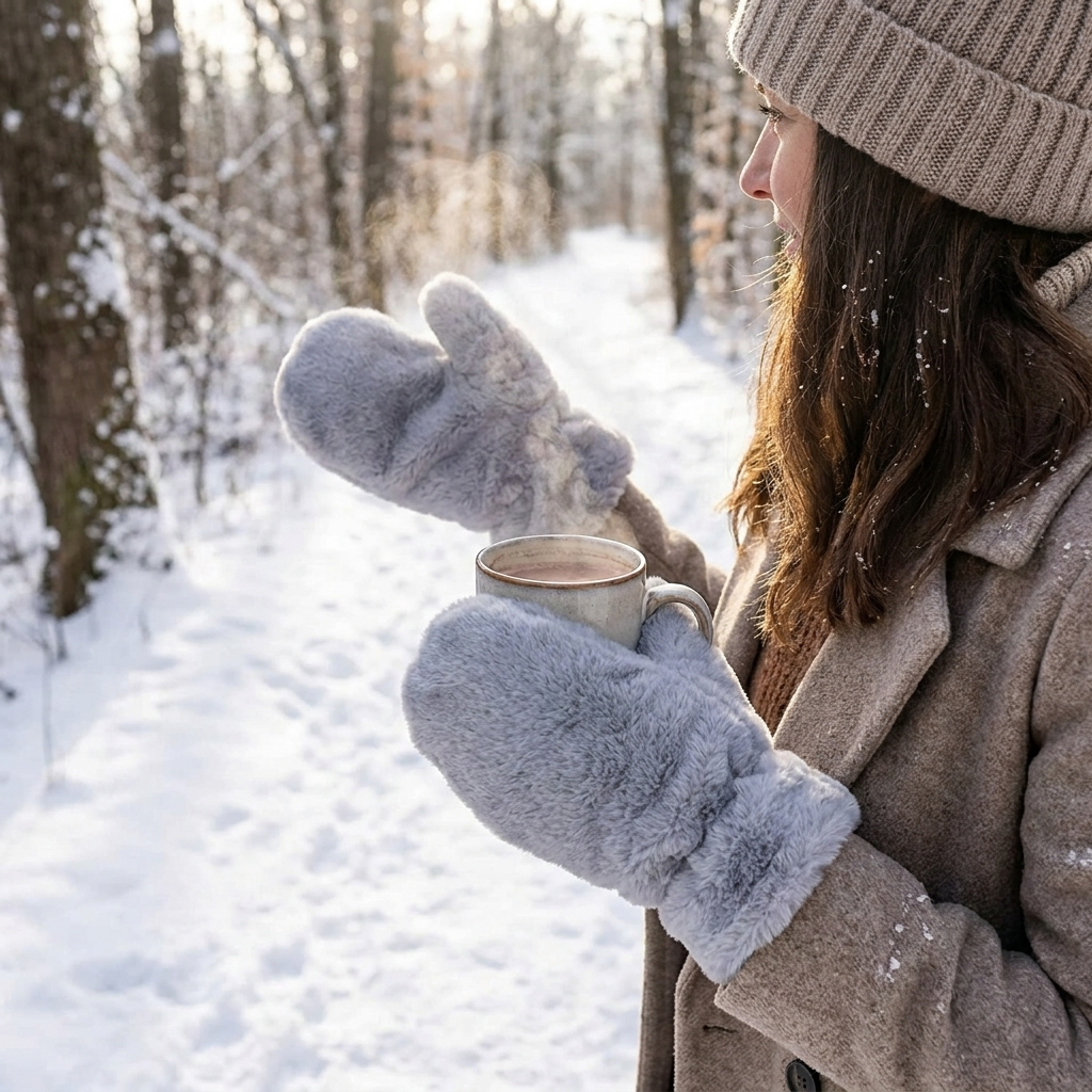 Fluffy Plush Mittens Winter Warm Gloves lifestyle