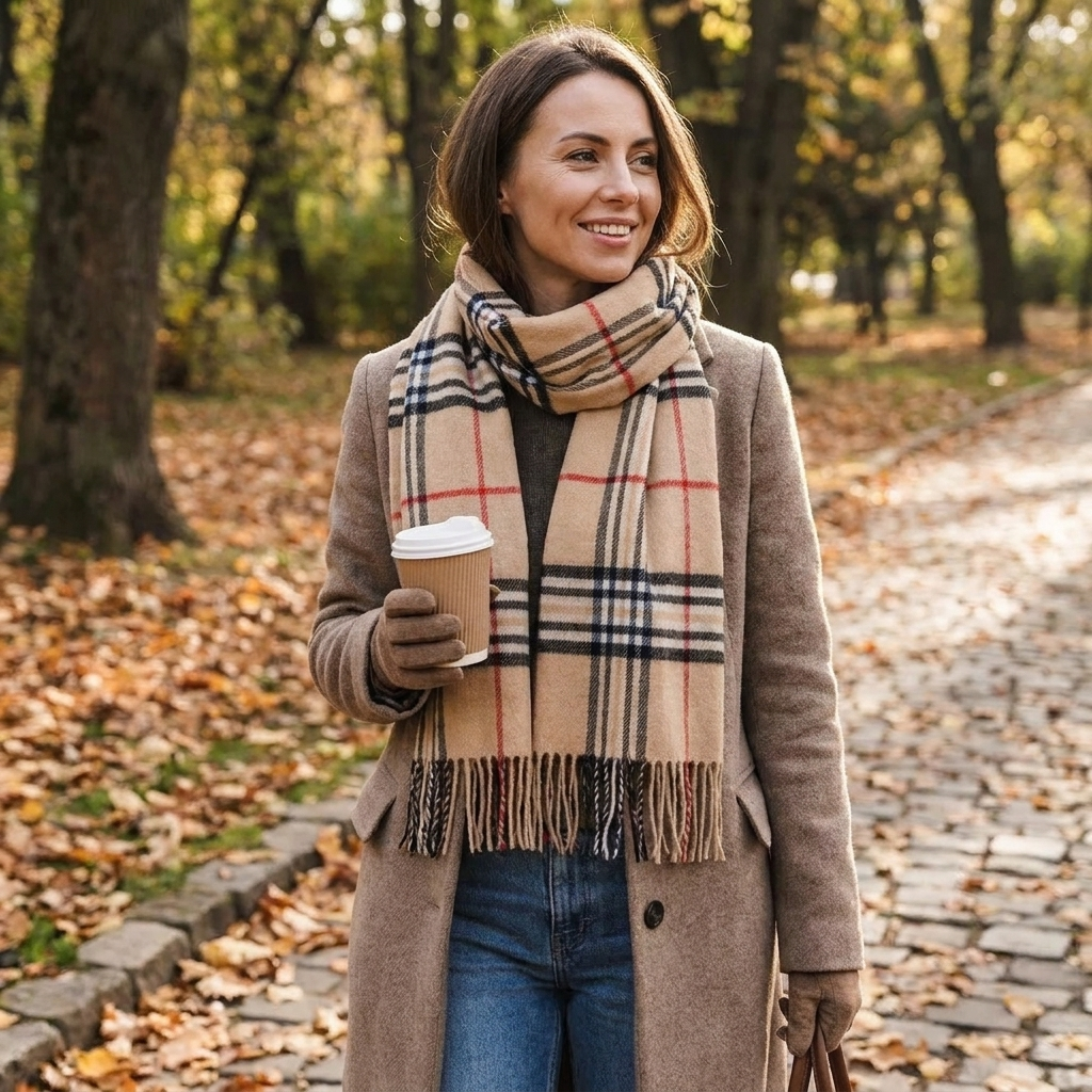 Plaid Cashmere Feel Winter Scarf and Neck Warmer lifestyle