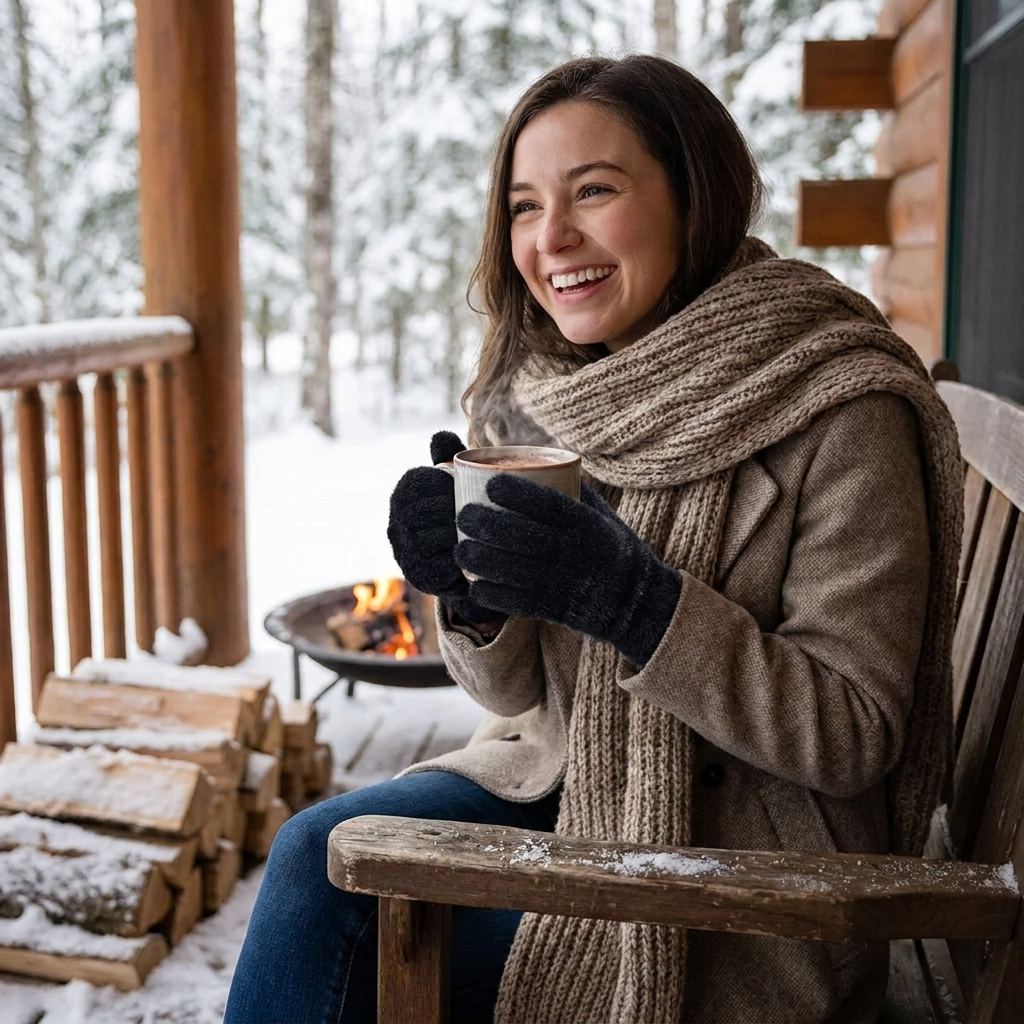 Soft Plush Winter Gloves for Women lifestyle