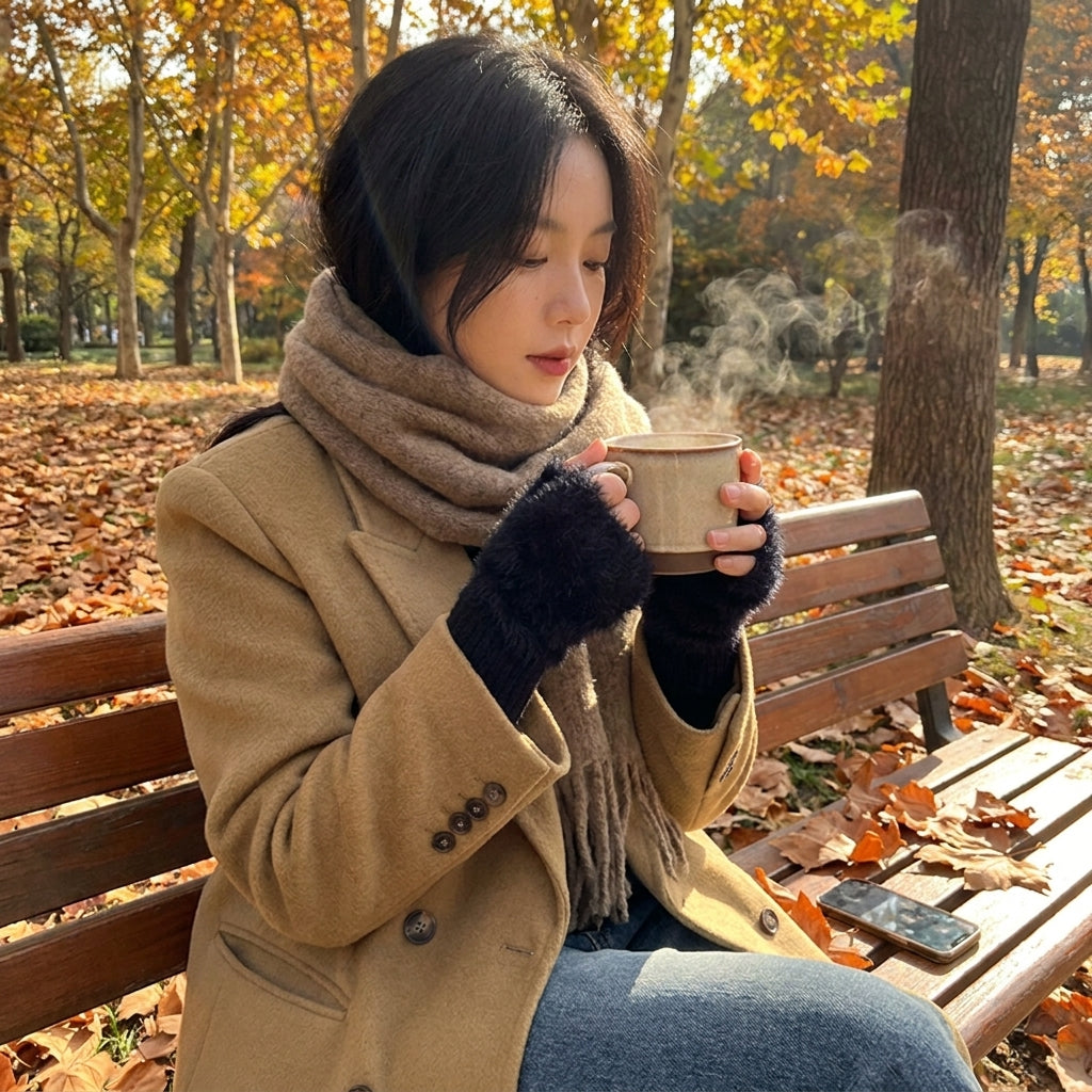 Plush Cozy Fingerless Gloves Women lifestyle