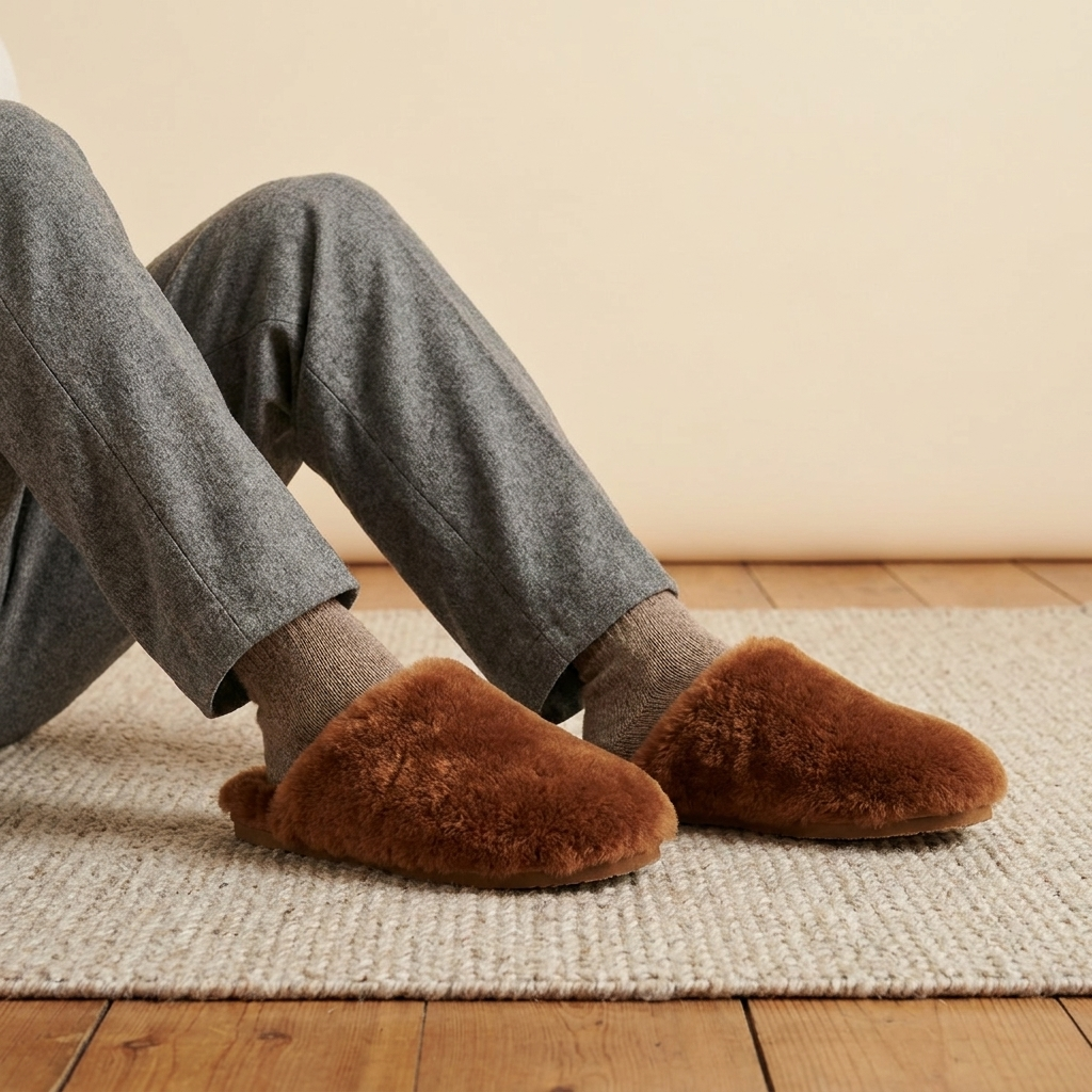 Sheepskin Slippers - Hazelnut worn