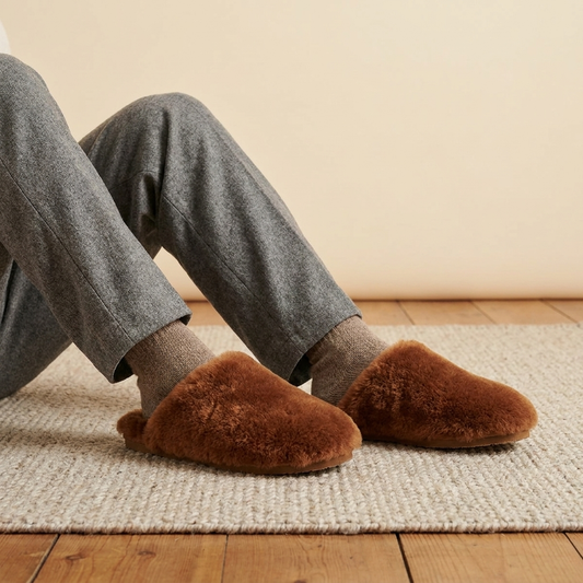 Sheepskin Slippers - Hazelnut worn