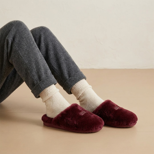 Sheepskin Slippers - Wine worn