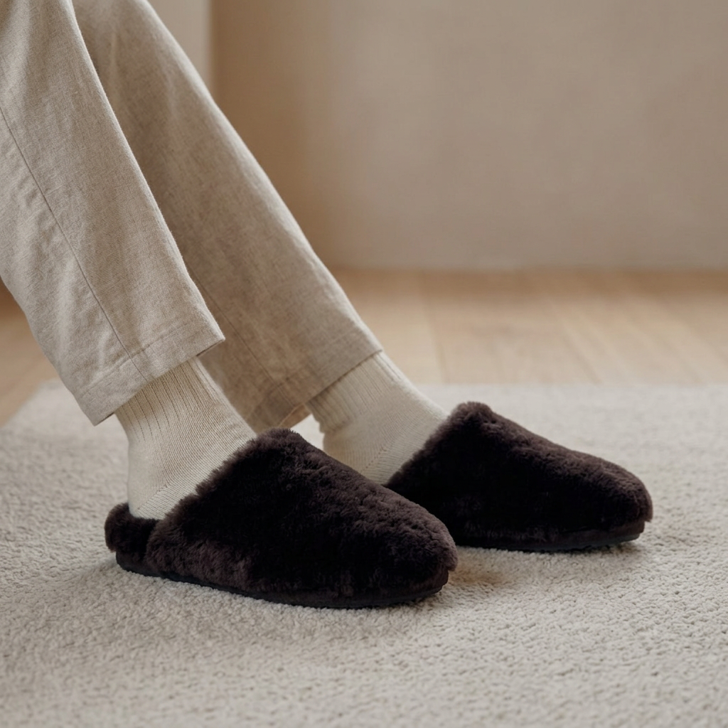 Sheepskin Slippers - Chocolate worn