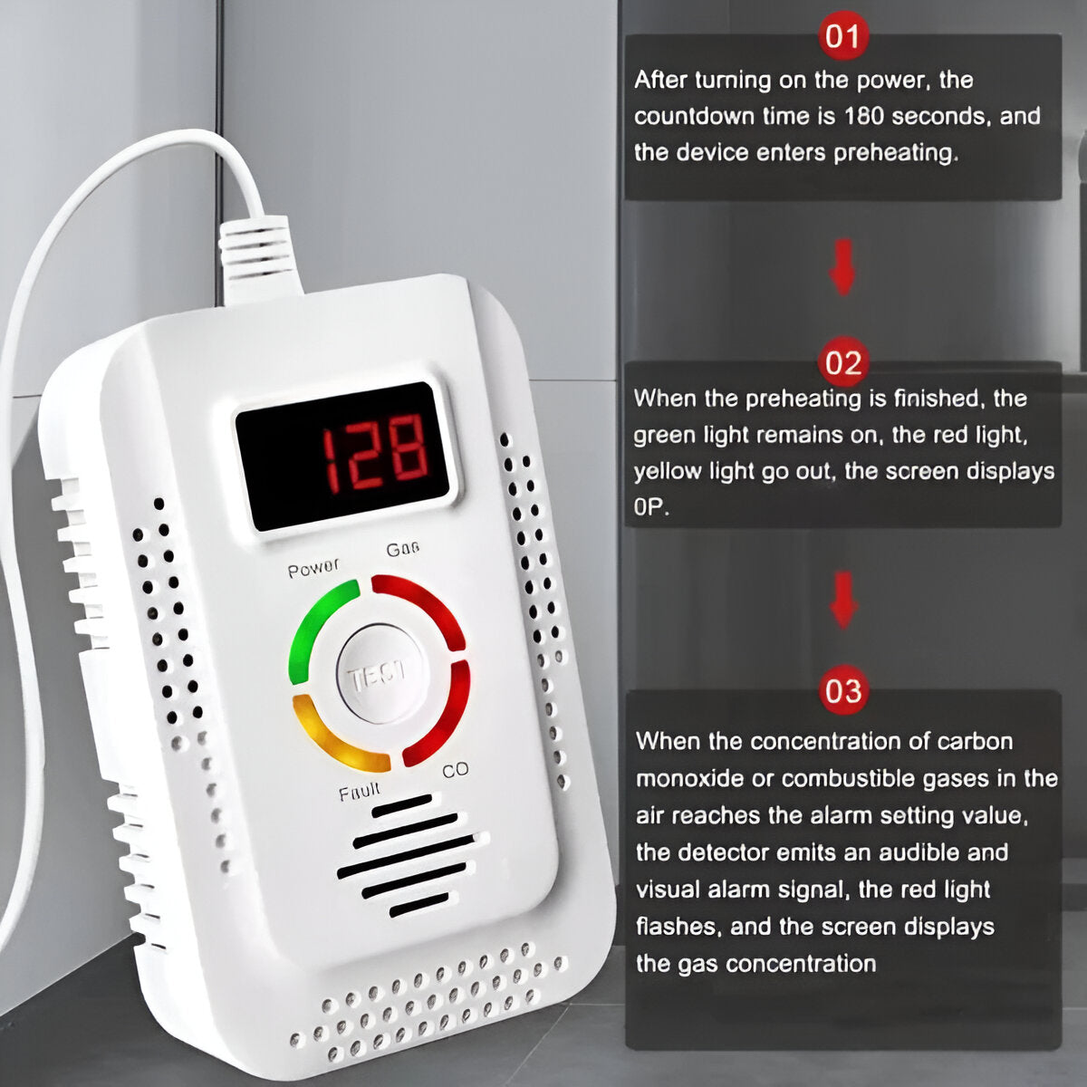 Plug-In Household Gas and CO Detection Unit