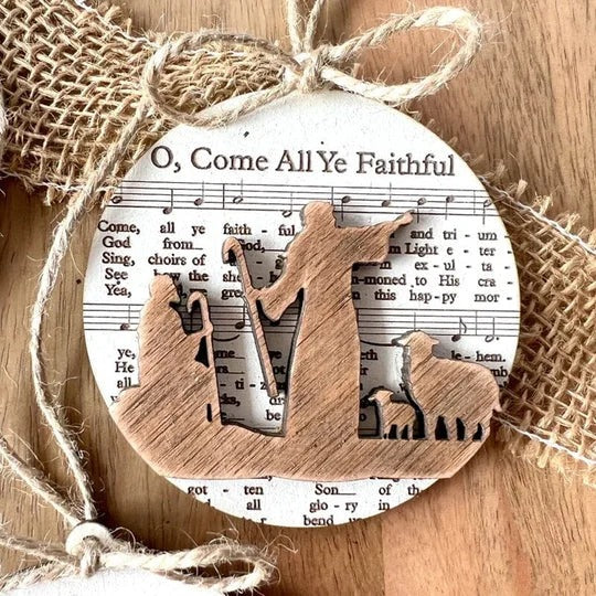 Nativity-Themed Music Sheet Ornament Collection
