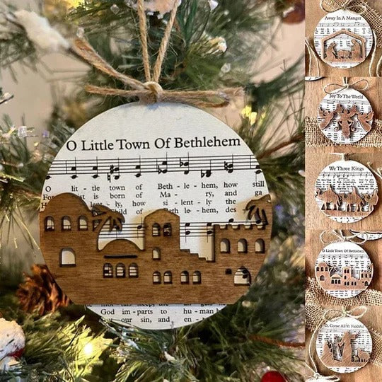 Nativity-Themed Music Sheet Ornament Collection