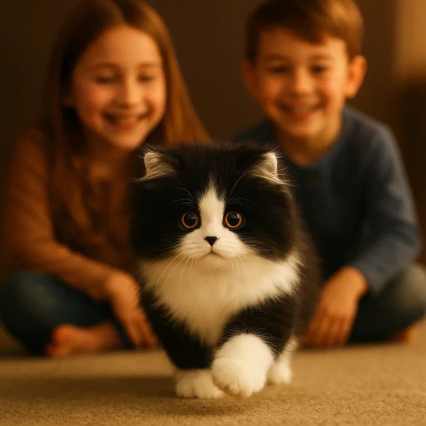 Lifelike Black and White Plush Cat