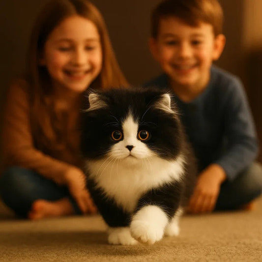 Lifelike Black and White Plush Cat