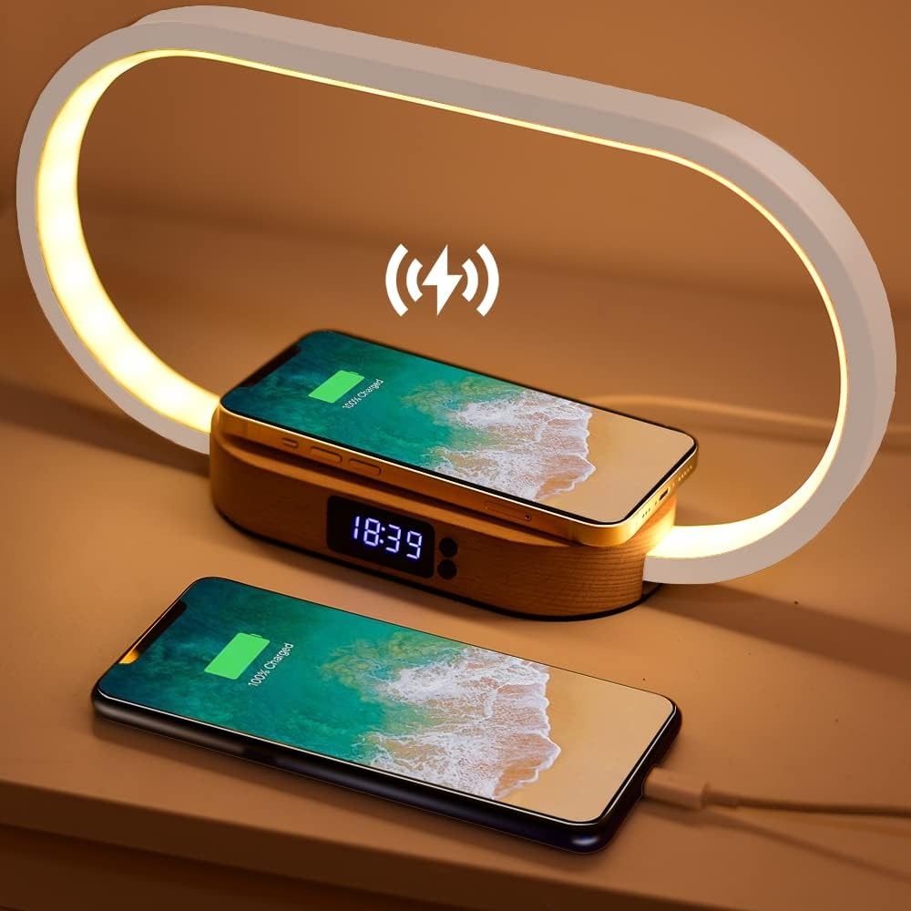 Alarm Clock with Wireless Charging and Night Light