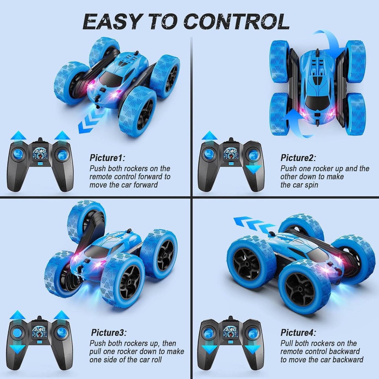 RC Cars Toys for Kids Ages 6 to 12 with LED Lights & 360° Flips