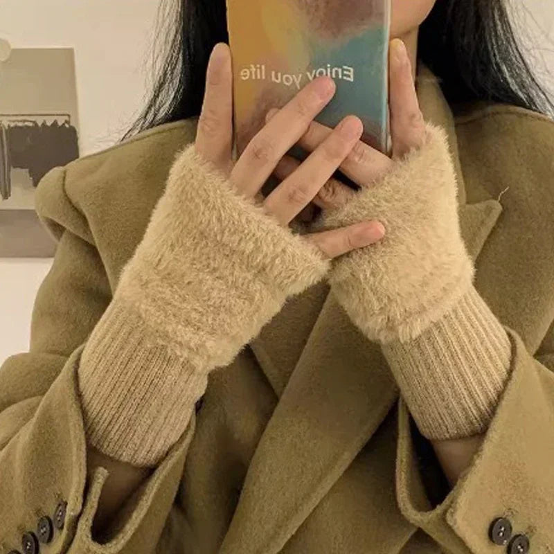 Plush Cozy Fingerless Gloves for Women