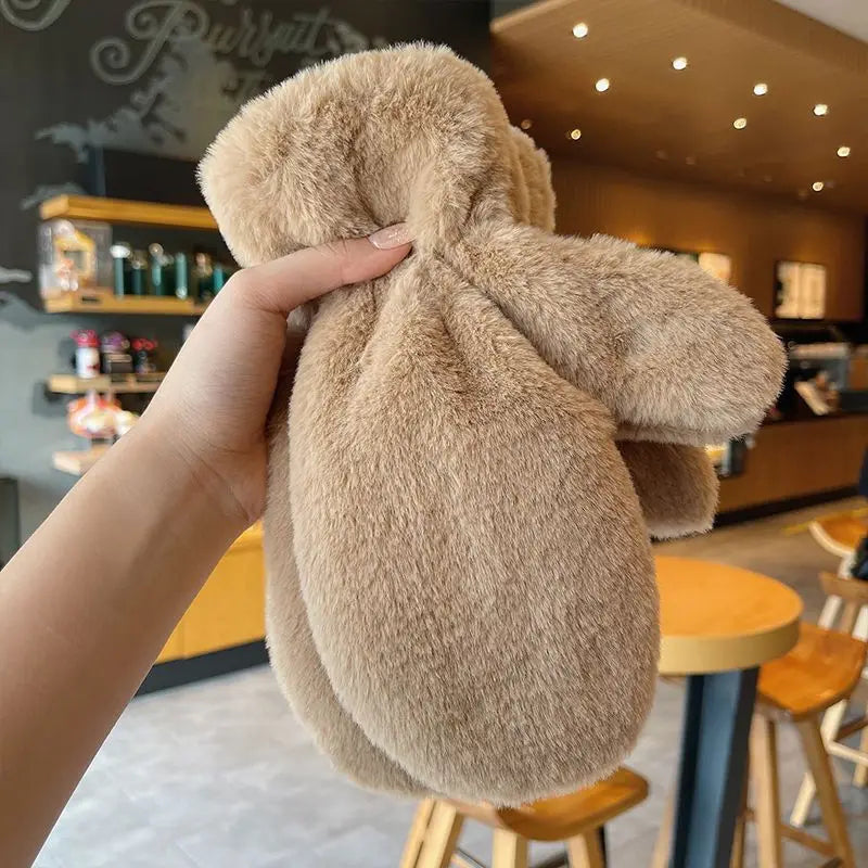 Fluffy Plush Mittens Winter Warm Gloves