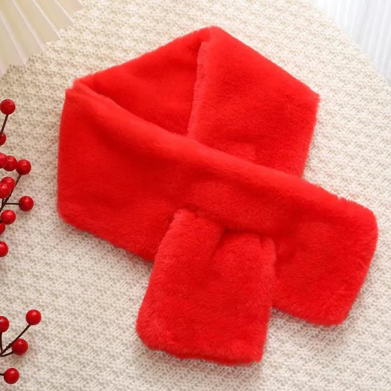 Faux Fur Cross Collar Neck Warmer Winter Scarf