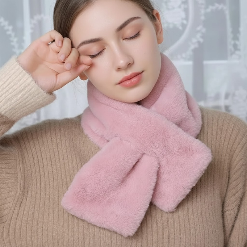 Faux Fur Cross Collar Neck Warmer Winter Scarf