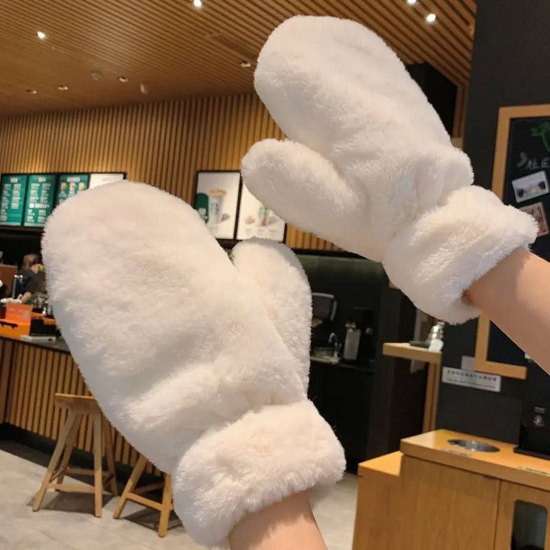 Fluffy Plush Mittens Winter Warm Gloves