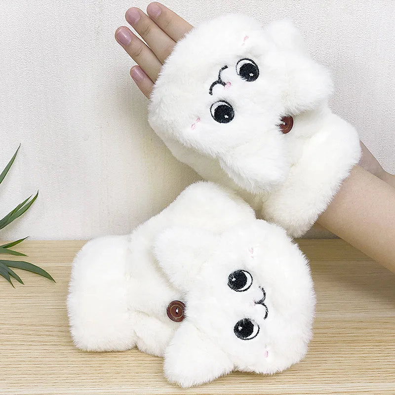 Plush Animal Fingerless Gloves