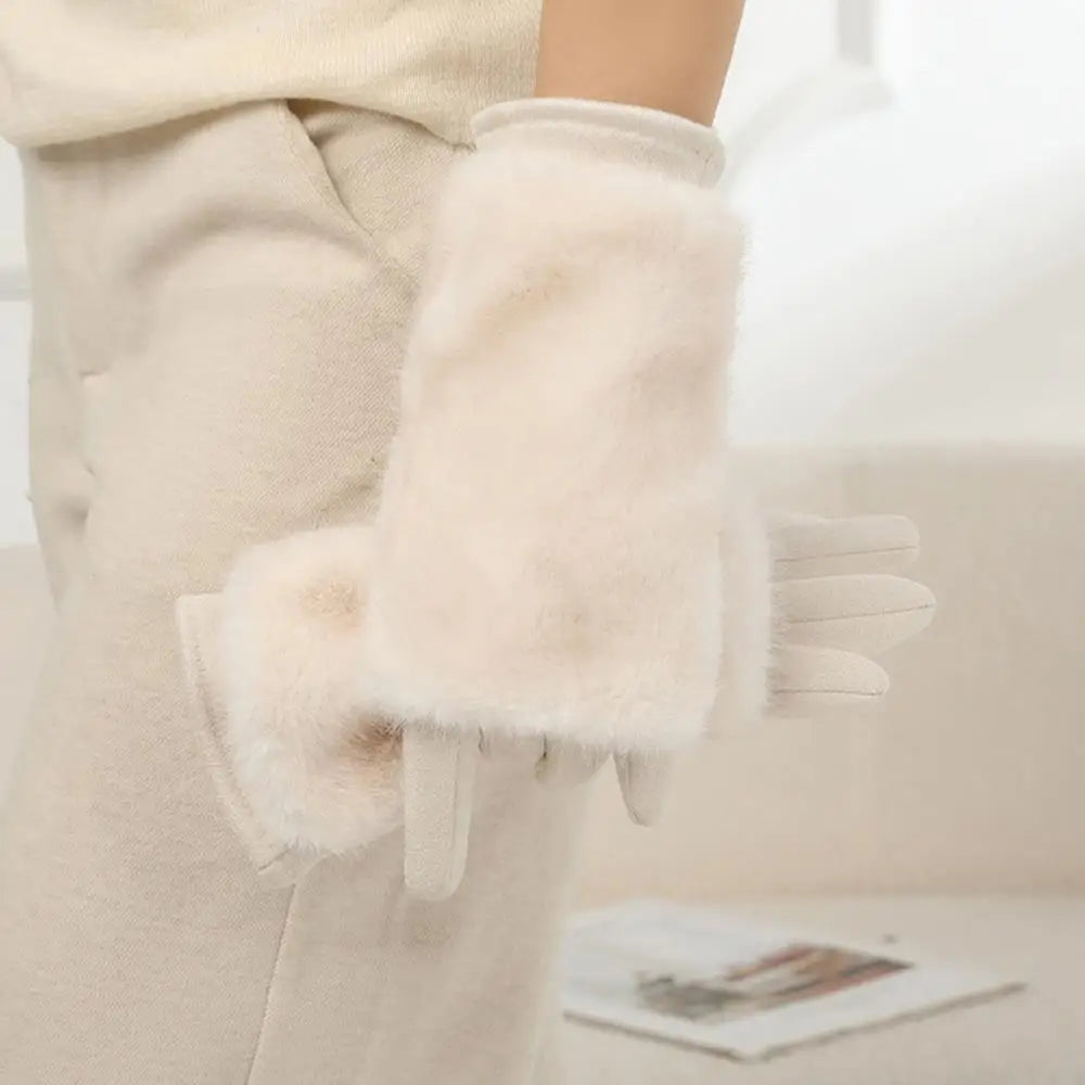 Suede Rabbit Fur Touch Screen Winter Gloves