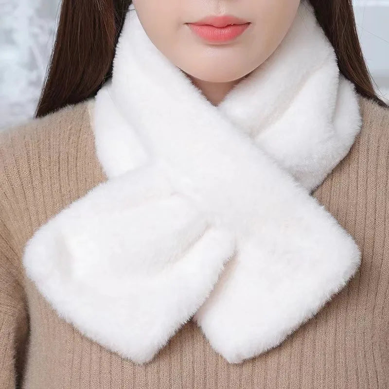 Faux Fur Cross Collar Neck Warmer Winter Scarf